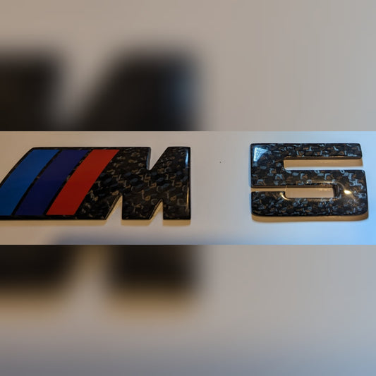 BMW M5 Carbon Fiber rear Badges. Solid Carbon Fiber Badge Set M+5.